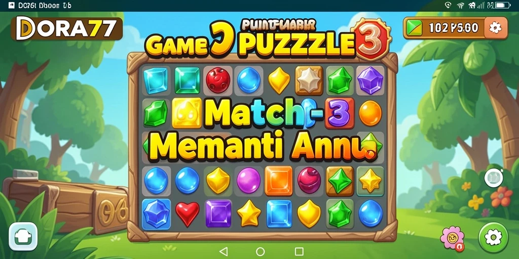 Tampilan antarmuka menarik dari game Puzzle Match-3 DORA77.