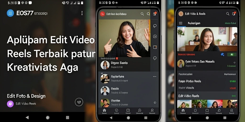 Tampilan antarmuka EOS77 dengan fitur edit video reels yang lengkap.