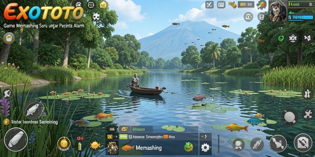 Tampilan antarmuka EXOTOTO saat permainan memancing berlangsung.