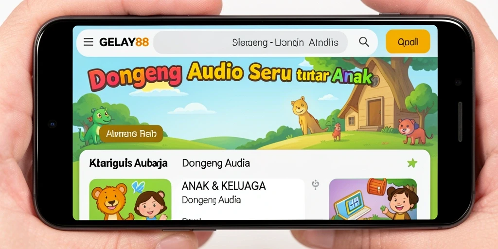 Tampilan antarmuka GELAY88 yang menarik dengan pilihan dongeng audio.