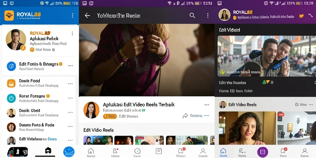 Tampilan antarmuka aplikasi ROYAL88 untuk edit video reels yang menarik.