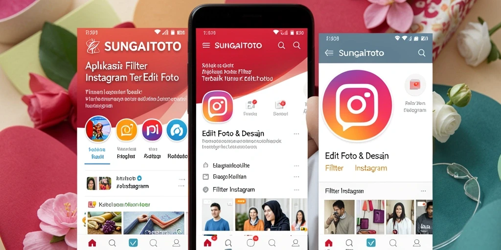 Tampilan antarmuka SUNGAITOTO dengan berbagai filter Instagram yang menawan.